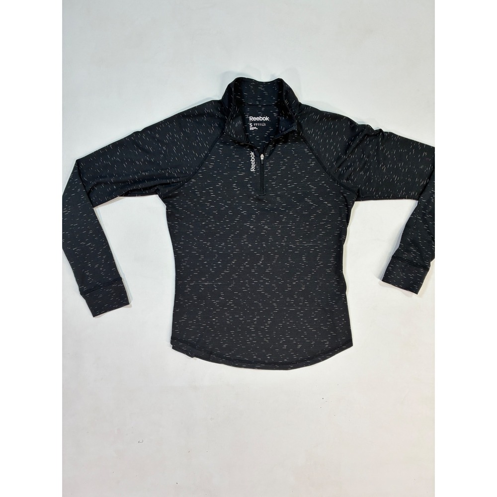 Reebok Women's Black White Speckled Long Sleeve Athletic Shirt Small Running Gym